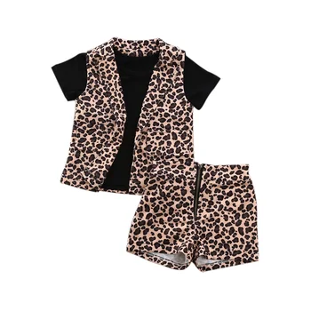 Baby pige leopard mode tøj Sommeren Toddler Baby Pige Leopard Tøj Jakke+Toppe, T-Skjorte+Kort Buks Tøj 1-6 år