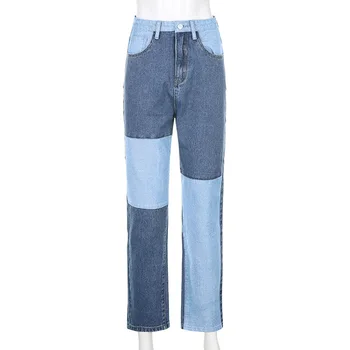 SEASONS Patchwork Mode Cargo Jeans Kvinder med Høj Talje Knapper Flyve Streetwear Bukser Retro Punk Lige Denim Bukser ASPA81666
