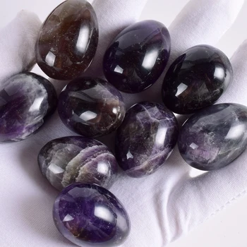 45*30mm Violet Ametyst Æg & Wood Base Undrill natursten Mineral Krystal Hjem dekoration tilbehør Kegel Yoni Massage Æg
