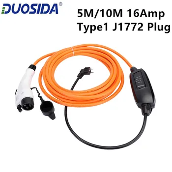 DUOSIDA Type 1 J1772 Plug EVSE 5M 10Meter 16Amp Niveau 2 EV Oplader Med EU-Schuko