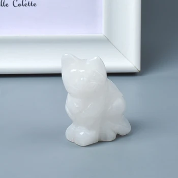 1,5 tommer Naturlig hvid jade kat Figurer Mini Dyr Håndværk Skåret mineral Healing kvarts krystaller Statue for kids Home Decor
