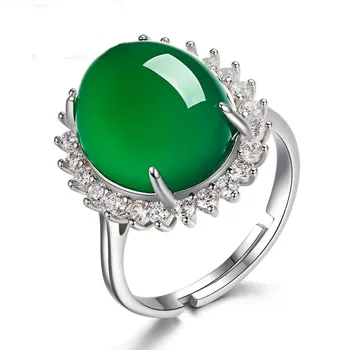 Charm Grøn Jade Sølv 925 Ring Etniske Vintage Smaragd-Ædelsten Bryllup Forlovelsesringe For Kvinder, Kvindelige Fine Smykker Gaver