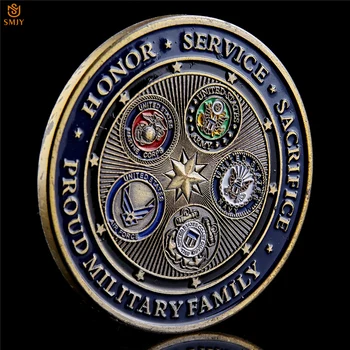 OS Stolte Militær Familie Fem Hær, der Betjener Hele Verden Med Stolthed USA Væbnet Magt Eagle Metal Udfordring Mønt Collectible