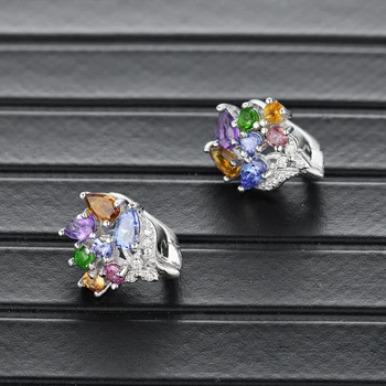 Bolai naturlige turmalin tanzanit lås stud øreringe af 925 sterling sølv, multi farve ædelsten blomster smykker til kvinder