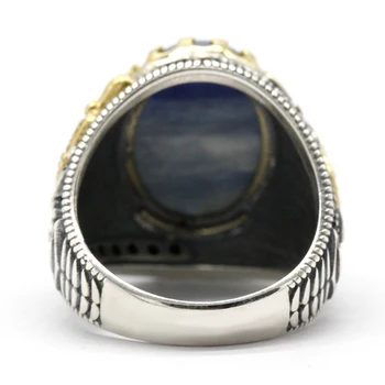 Hot salg 925 sterling sølv ring tyrkisk smykker Kyanite ring gennemsigtig sort spinel mænds ring Høj smykker