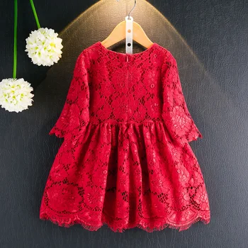 Red Ball Gown Formelle Piger dress Efteråret Prinsesse Tøj Steg Blomst Pige Kjole til Bryllup Kids Tøj 2-6T