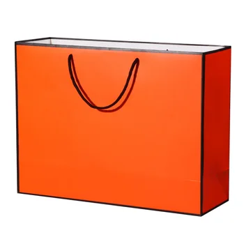 10stk/masse store Orange kraftpapir emballage pose,tøjet gave papir taske med håndtag, små blanke papir shopping taske