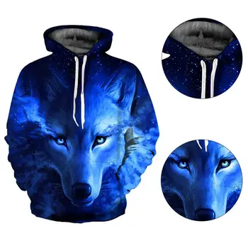 Kvinder/Mænd Athleisure Hoodie Løs Sport Hætte Hættetrøjer Blå Rose Wolf 3D-Print Sweatshirt S-3XL Hoody Efterår og Vinter Pullover