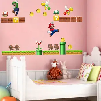 Hot Nye Super Mario 3D Kids Børnehaveklasse Flytbare vægoverføringsbilleder Vinyl Klistermærker Kunst Home Decor