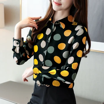 Koreanere Efteråret Kvinder Shirts Kvinde Chiffon Bluser Kvinde Dot Bluse Shirt Plus Size Dame Toppe og Bluser Blusas Mujer De Moda