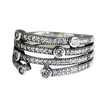 Ægte 925 Solid Silver Kvinder Ring Med Zircon Sten Bred Ringe Multi-Lag Elegante, Fine Smykker Anillo Mujer