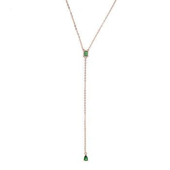 Kvinder mode smykker Grøn hvid cubic zirconia geometriske pladsen tear drop charm lange kvinder kæde lariat halskæde