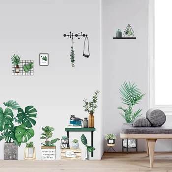 Store, Nordiske stil, Grønne Blad Potteplanter Wall Stickers til Soveværelse, Stue Væggen Indretning Flytbare Vinyl Decals Kunst boligindretning