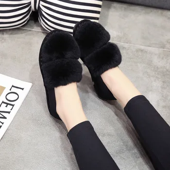 Ny Efterår og vinter kvinder sko varm bomuld sko Furry fladskærms tøfler mode Doudou Ærter shoepers Støvler