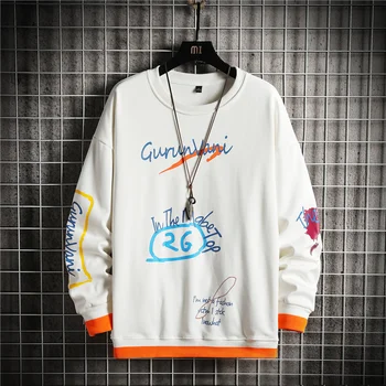 SingleRoad Crewneck Sweatshirt Mænd 2021 Graffiti Patchwork Japansk Streetwear Hiphop Overdimensioneret Sort Hættetrøje Mænd, Sweatshirts