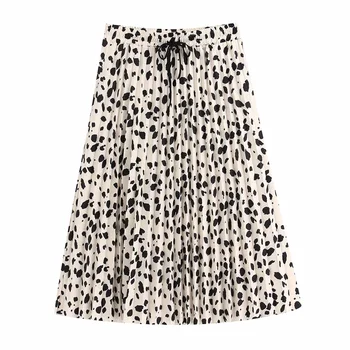 Foråret 2020 Nye Retro Høj Talje mode leopard print slank snor lang plisseret nederdel