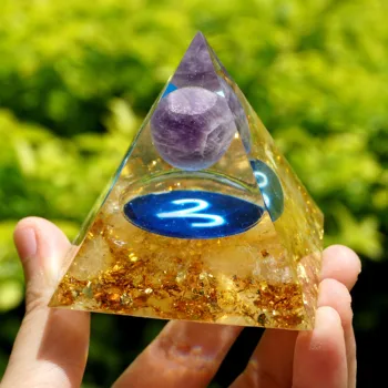 Zodiac Ametyst Sfære Orgone Pyramide med Citrin Crystal Vædderen Geometri Stil Reiki Healing Energi Orgonite EMF Beskyttelse