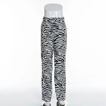 Zebra Leopard Mønster Bukser Kvinder Vintage Straight Bukser Med Høj Talje Bukser Casual Streetwear Party Night Club Tøj