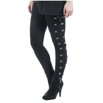 Lace-up Design Bukser Kvinder Mode Gotiske Lady Side Lace-Up Leggings Sorte Skinny Pander Bukser Джинсы