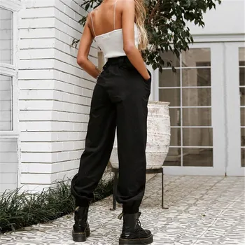 Elegant Streetwear Cargo Pants Kvinders Afslappet Høj Talje Løse Bukser Damer Ensfarvet Bukser Lomme Kvindelige Mode Bukser