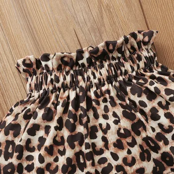 40# Baby Piger Tøj Valentinsdag Kort-langærmet Leopard Print Kærlighed Shirt Med Prutte + Leopard Nederdel + Hår Slips Sæt