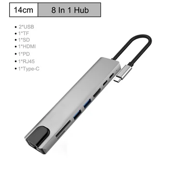 USB-Dockingstation 8 I Type 1-C 4K-RJ45 USB 3.0-TF PD Oplader Hub Adapter Hurtig Oplader-Dock Station HDMI-Kompatibel