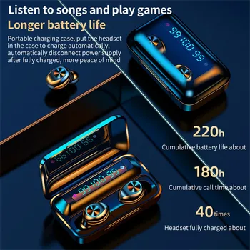 Bluetooth-hovedtelefoner støj, høj kapacitet Headset TWS Wireless Touch Kontrol Høretelefoner, Mini-Øretelefoner, Hovedtelefoner, IPX7
