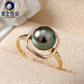 YS Ren 14k Guld 8-9mm Sort Tahitian Pearl Ring Bryllup Fine Smykker