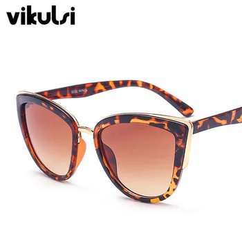 Brand Design i Trendy Vintage Solbriller Kvinder UV400 Brun Leopard Cat Eye solbriller Retro Nuancer Hipster Briller Oculos de sol