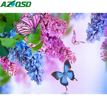 AZQSD Diamant Broderi Butterfly Flower Diamond Maleri Dyr Mosaik Håndlavet 5d Diy Fuld Square Bor i Hjemmet Indretning