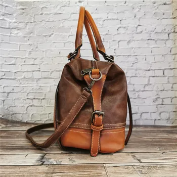 IMYOK Vintage Handbag New 2020 Leather Bags for Women Lady's Travel Totes Hand Bag Large Capacity Shoulder Designer Bolsa Femini