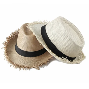 Wuaumx Mode Strå hat Kvinder Forår Sommer Fedoras Hat For Kvindelige Åndbar Jazz Caps Panama Fedoras solhat Drop shipping