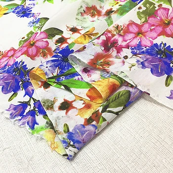 Lyse blomst blomster print design silke og bomuld blandet stof 12momme,SCT447