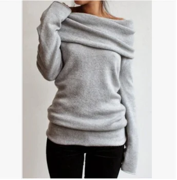 ZOGAA Casual Strik Sweater Kvinder Streetwear Off Skulder langærmet Trøjer Kvindelige Slank Solid Frakke Vinter Mode Sweater Top