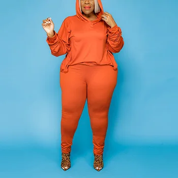 Plus Size Kvinder Tøj To delt Sæt 4xl 5xl Bluse og Bukser Orange Kausale 2020 Nye Efteråret Falder Tøj Matchende Sæt Oversize