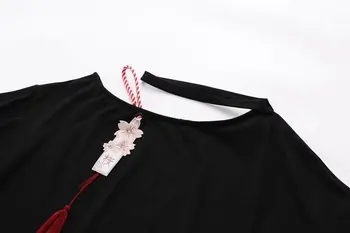 Sød Japansk Sakura T-Shirt Kvinder Sort Broderet Kortærmet Tee Toppe