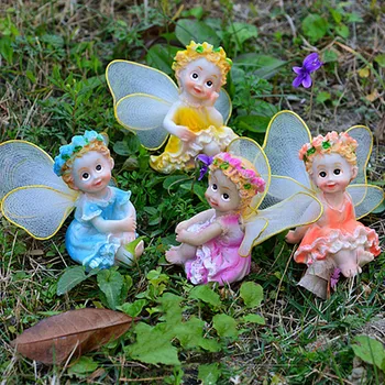 Fe Haven Ornament Dekorationer Blomst Engle Harpiks Håndværk Mini Haven Micro Landskaber dukke Bonsai Figur Miniaturer