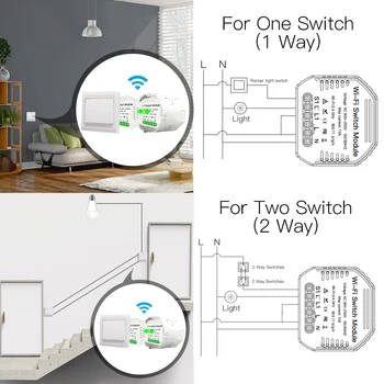 DIY Mini WiFi Smart Lysdæmper Skifte Modul Smart Liv Tuya Fjernbetjening Arbejde med Alexa, Google Startside 1/2 Måde 1/2 Gang