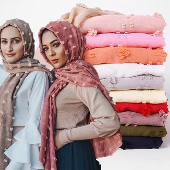 1 Pc, Pom Bomuld Tørklæde Hijab Almindelig Blød Bold, Sjaler Muslimske Tørklæder Tørklæde Solid Farve Wraps Turbaner Kvast Håndlavede Tørklæder