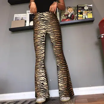 Kvinder Casual Bukser Leopard Print Højtaljede Slim Fit Brede Ben Flare Pants леггинсы gotiske leggins 2019 #2S24
