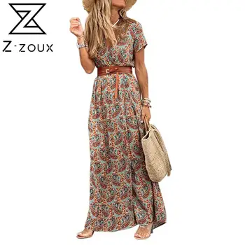 Z-ZOUX Kvinder Kjole V-Hals Plus Size Print Kjoler Vintage Sexet Lang Bohemeagtige Kjoler med V-Hals Sommer Tøj 2020 Nye Mode