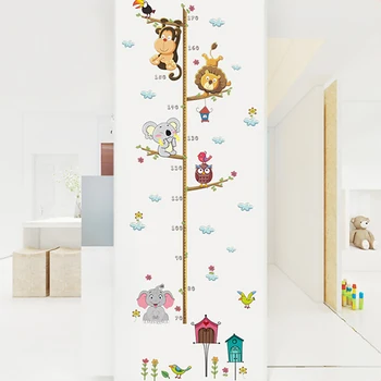 Søde Tegneserie Dyr, Løve, Abe Ugle Elefant Højde Måle Wall Sticker Til Børn Værelser Vækst Chart Nursery Room Dekoration z