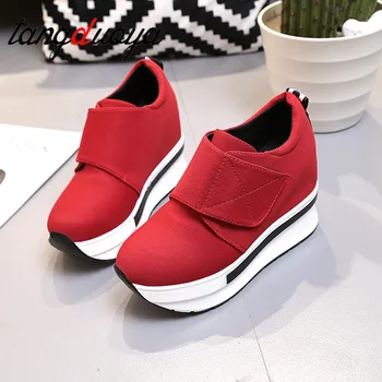 Platform sneakers kvinder sko rød casual sko komfortabel platform sko hæle sort kanvas sko kvinder usynlige wedge sneaker