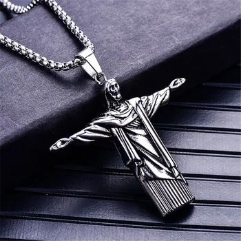 Christian Krucifiks Brasilien Jesu Bøn Halskæde I Rustfrit Stål, Sølv Farve Mænd Kvinder Smykker