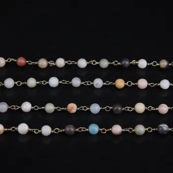 5Meter/masse,Flerfarvet Rund Amazonit perler Rosenkrans Stil Kæde,natursten Messing Tråd Viklet Kvinder sweater Kæde