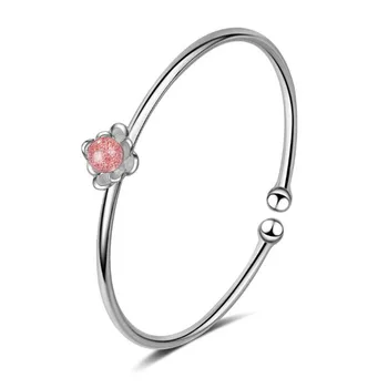 Lotus Armbånd Kvinder Sød Pink Fersken Jordbær 925 Sterling Sølv Smykker, Blomster Månesten Krystal Perle Armbånd SB151