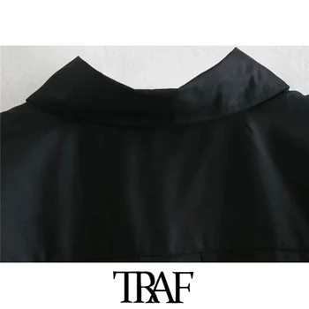 TRAF Kvinder Mode Med Lommer Oversize Bluser Vintage-Lange Ærmer-Knap-op Kvindelige Skjorter Blusas Smarte Toppe