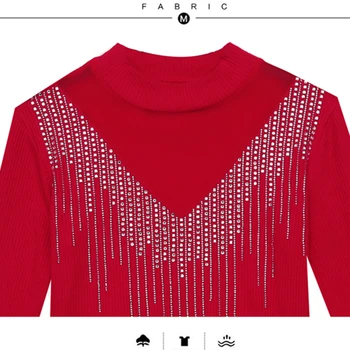 Nye Sweater Kvinder 2021 Sexet Mesh Patchwork Diamanter Slank Toppe Vinter Tøj, Strik Pullover med Lange Ærmer T0N602A
