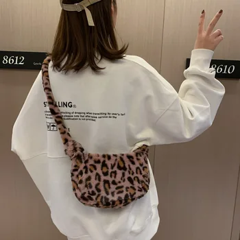 Leopard Punge og Håndtasker Kvinder 2020 Faux Fur Crossbody Tasker til Kvinder Lille Håndtaske Damer, Blød skuldertaske