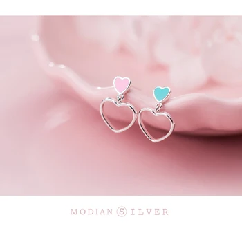 Modian 2020 Ny Romantisk Emalje Hjerte Dråbe Øreringe til Kvinder Ren 925 Sterling Sølv Dingle Øreringe Mode Fine Smykker